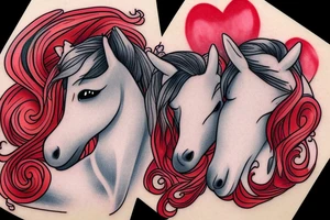 Create a image of two ponies with a red heart in the background. tattoo idea