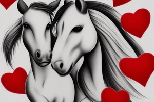 Create a image of two ponies with a red heart in the background. tattoo idea