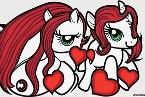Create a image of two ponies with a red heart in the background. tattoo idea