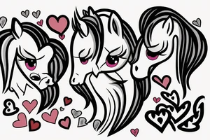 Two pony heads looking at each other, Heart in the background tattoo idea
