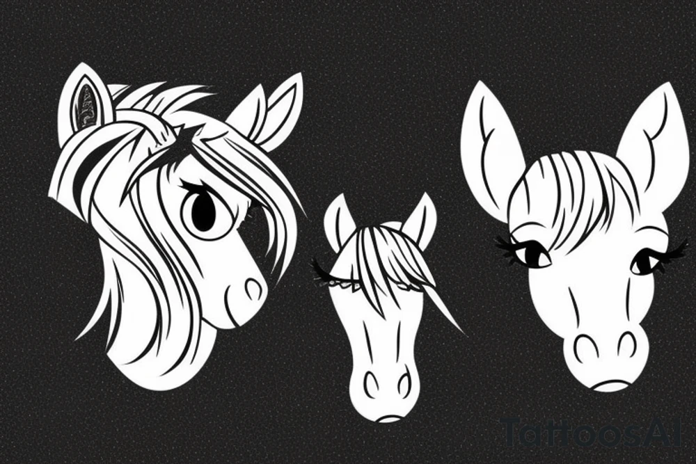 Two pony heads looking at each other, Heart in the background tattoo idea