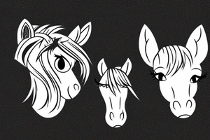 Two pony heads looking at each other, Heart in the background tattoo idea