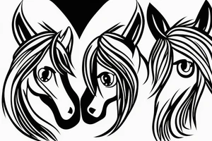 Two pony heads looking at each other, Heart in the background tattoo idea