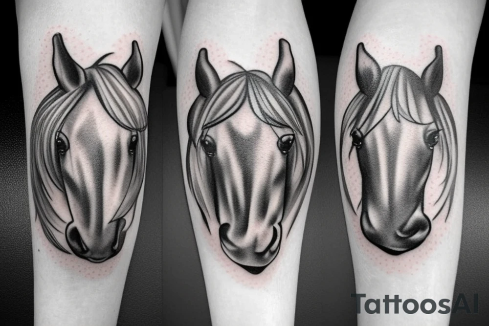 Two pony heads looking at each other, Heart in the background tattoo idea