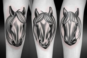 Two pony heads looking at each other, Heart in the background tattoo idea