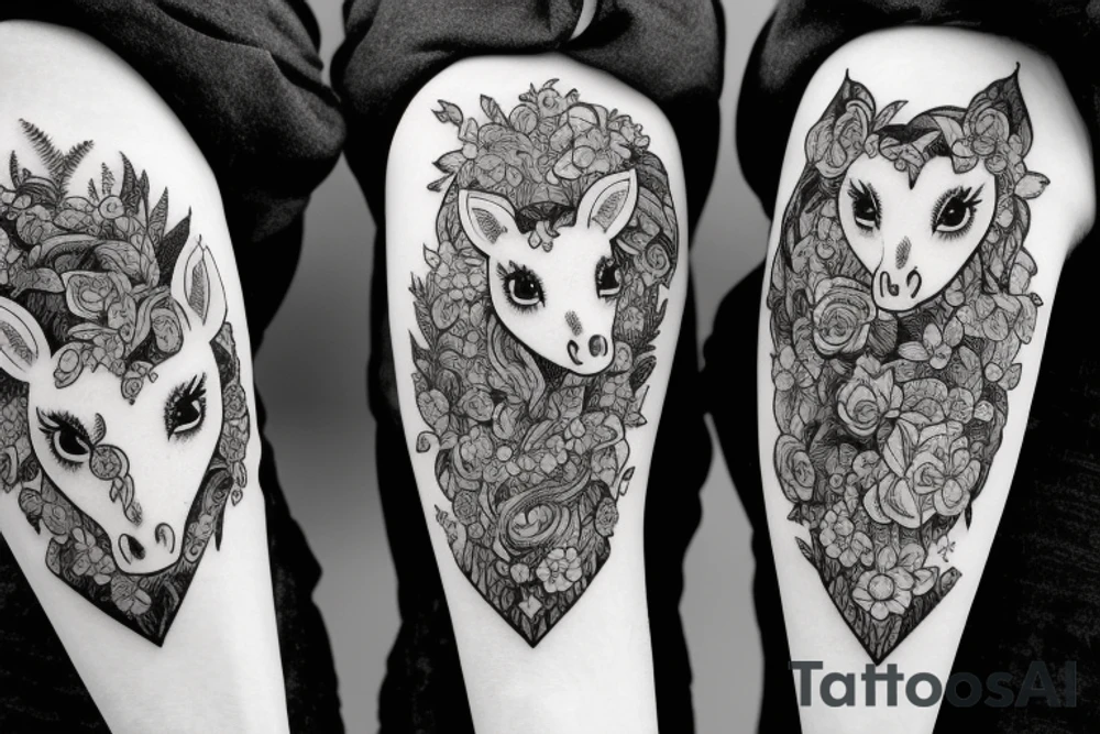 Two pony heads looking at each other, Heart in the background tattoo idea