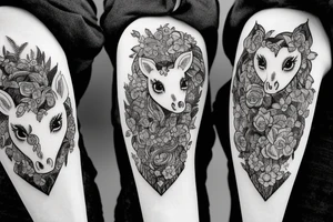 Two pony heads looking at each other, Heart in the background tattoo idea