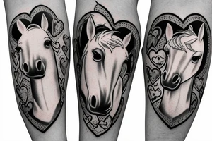 Two pony heads looking at each other, Heart in the background tattoo idea