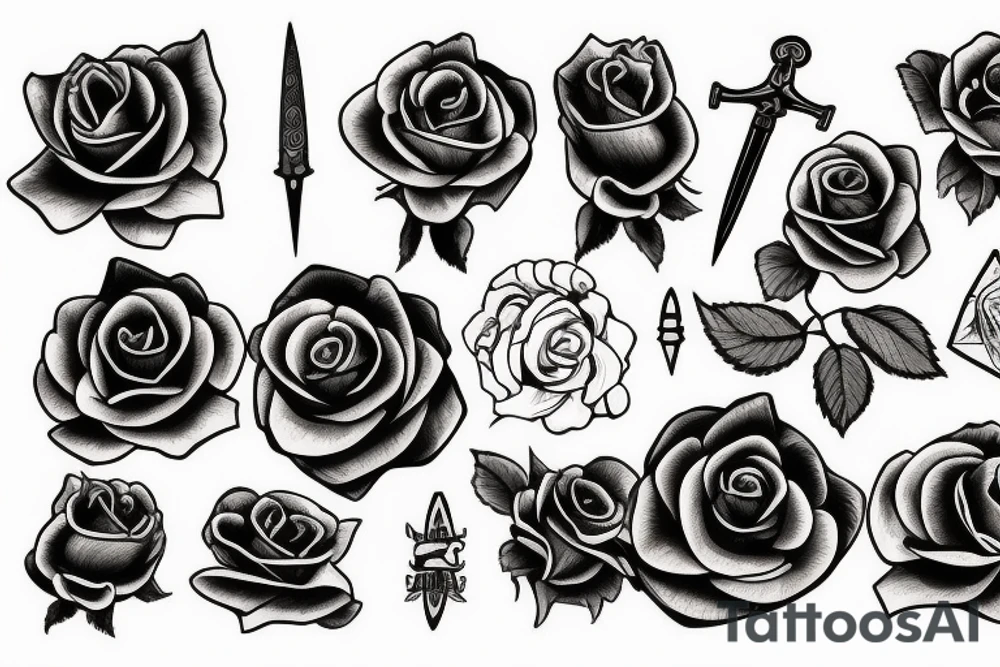 Rose with dagger tattoo idea