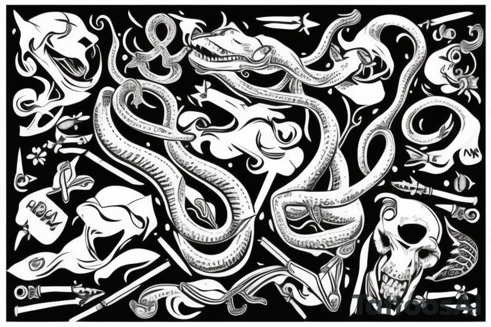 Snake head with dagger tattoo idea