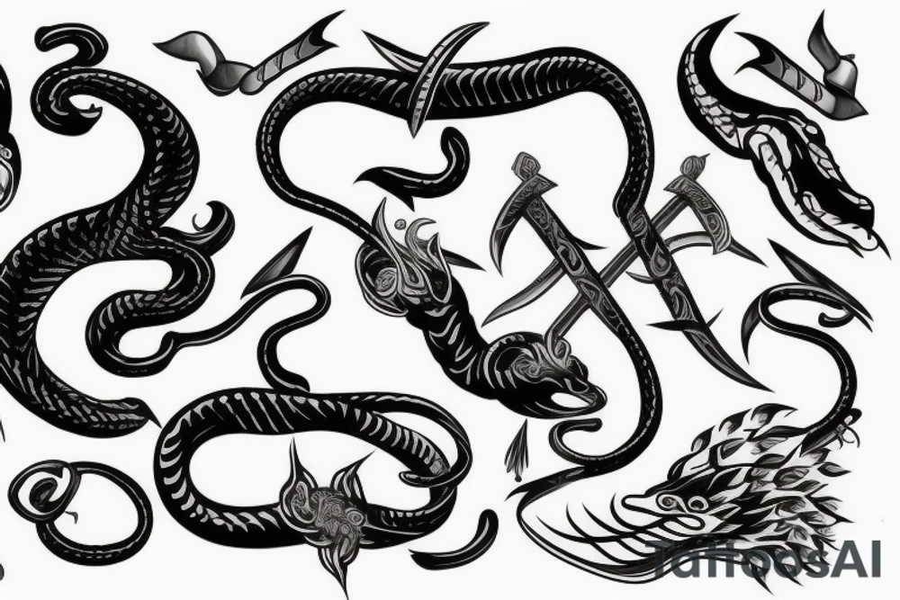 Snake head with dagger tattoo idea