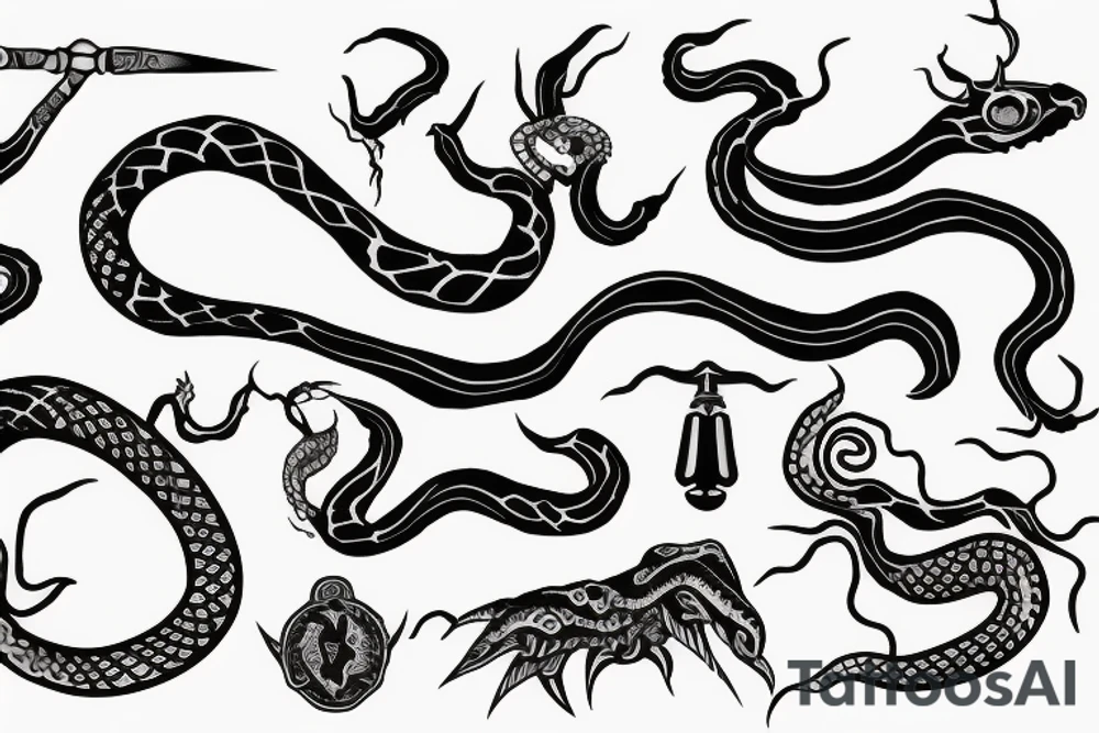 Snake head with dagger tattoo idea