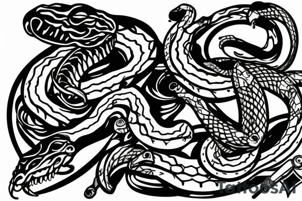 Snake head with dagger tattoo idea