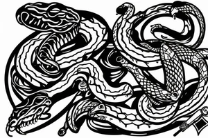 Snake head with dagger tattoo idea