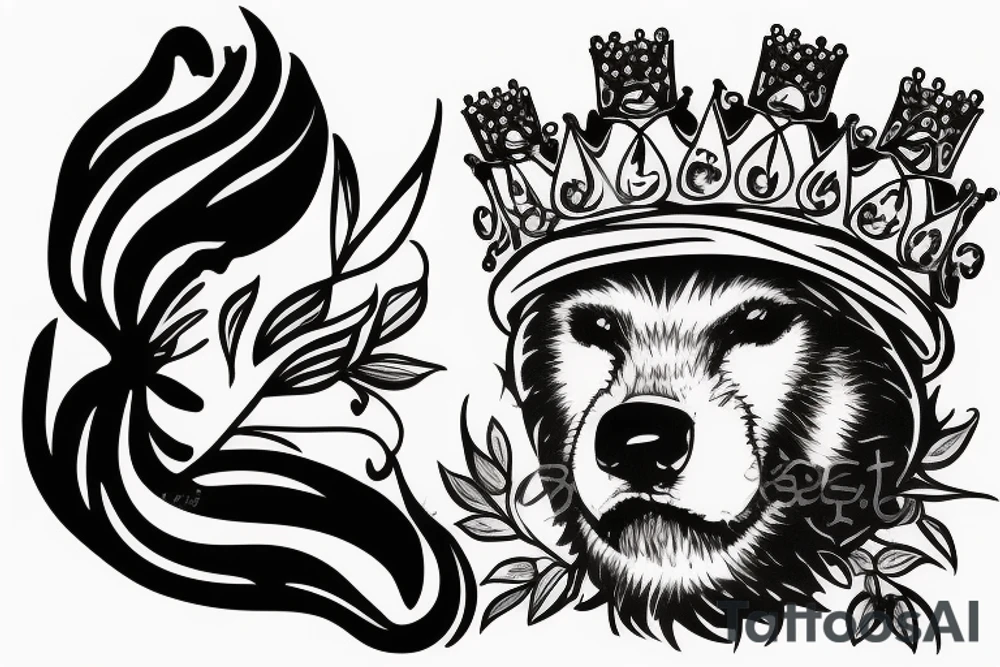honey badger i in home robe with crown on his head tattoo idea