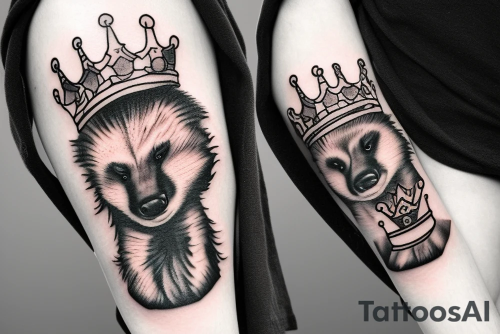 honey badger i in home robe with crown on his head tattoo idea