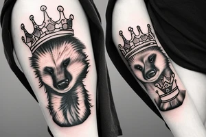 honey badger i in home robe with crown on his head tattoo idea
