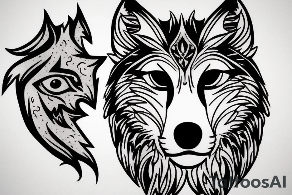 wolf face tattoo idea
