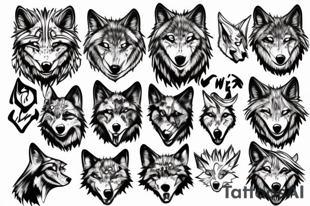 wolf face red tattoo idea