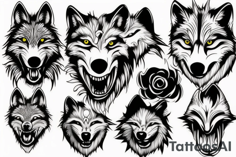 wolf face fang tattoo idea