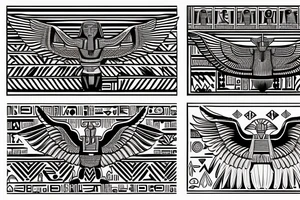 half Egyptian winged sphinx and half  Aztec winged sphinx in front of Aztec and Egyptian pyramids tattoo idea