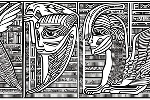 Egyptian winged sphinx and Aztec winged sphinx in front of Aztec and Egyptian pyramids tattoo idea