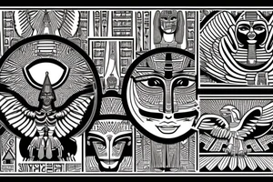 Egyptian winged sphinx and Aztec winged sphinx in front of Aztec and Egyptian pyramids tattoo idea