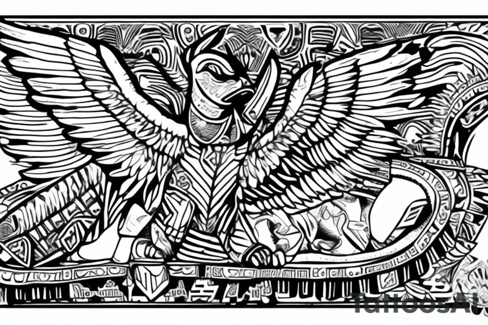 Aztec winged sphinx in front of Aztec pyramids tattoo idea Aztec winged sphinx in front of Aztec pyramids tattoo idea