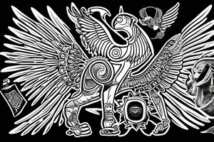 Aztec winged sphinx in front of Aztec pyramids tattoo idea