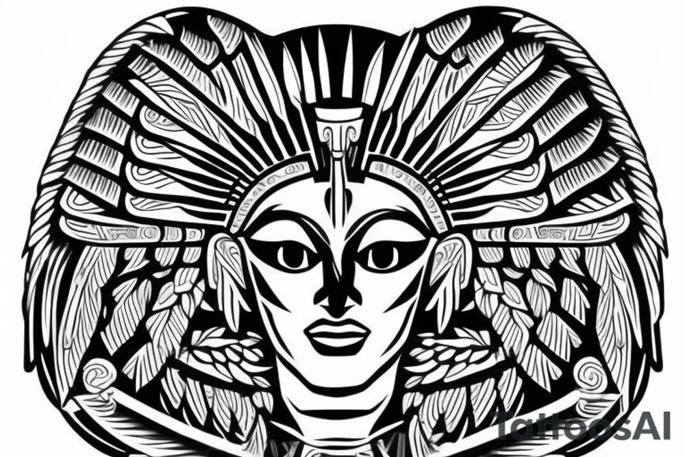 Aztec winged sphinx in front of Aztec pyramids tattoo idea