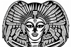 Aztec winged sphinx in front of Aztec pyramids tattoo idea