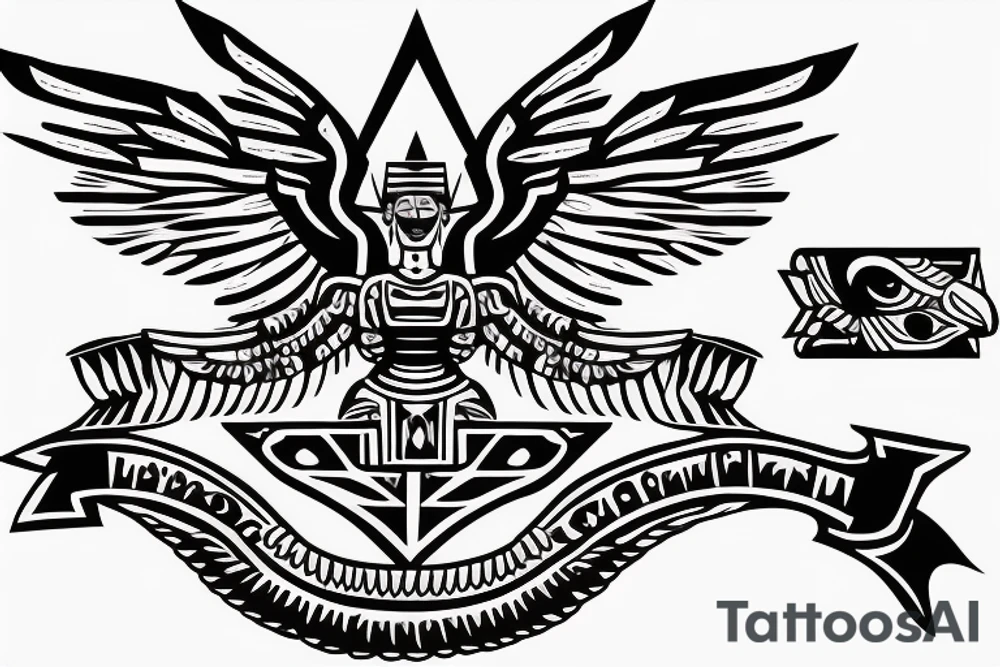 Aztec winged sphinx in front of Aztec pyramids tattoo idea Aztec winged sphinx in front of Aztec pyramids tattoo idea
