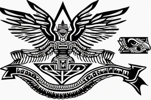Aztec winged sphinx in front of Aztec pyramids tattoo idea