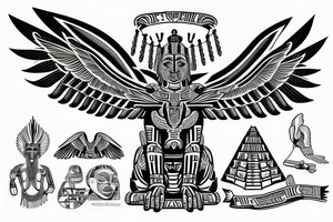 Aztec winged sphinx in front of Aztec pyramids tattoo idea