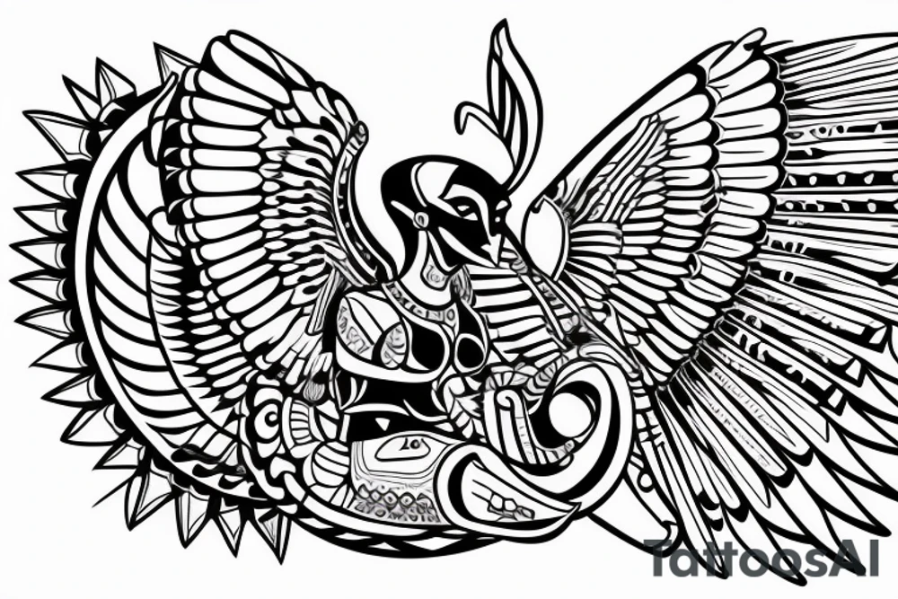 Aztec winged sphinx in front of Aztec pyramids tattoo idea Aztec winged sphinx in front of Aztec pyramids tattoo idea