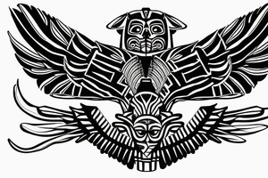 Aztec winged sphinx in front of Aztec pyramids tattoo idea