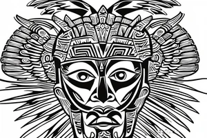 Aztec thunderbird winged sphinx in front of Aztec pyramids tattoo idea