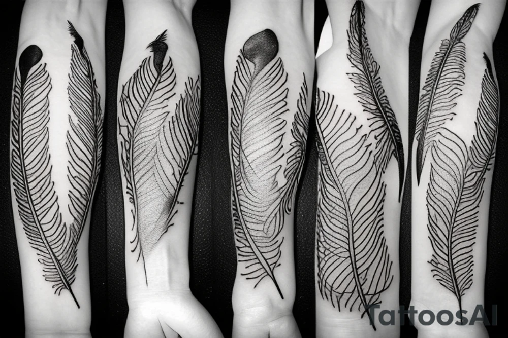 feather with birds tattoo idea