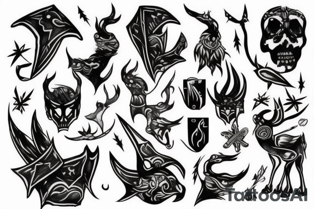 Full arm, black sky, nordic themed, warrior tattoo idea