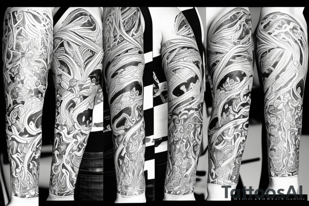 Full arm, black sky, nordic themed, warrior tattoo idea
