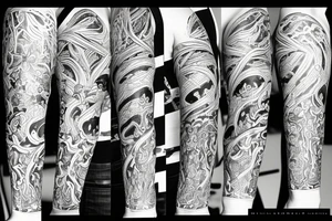 Full arm, black sky, nordic themed, warrior tattoo idea
