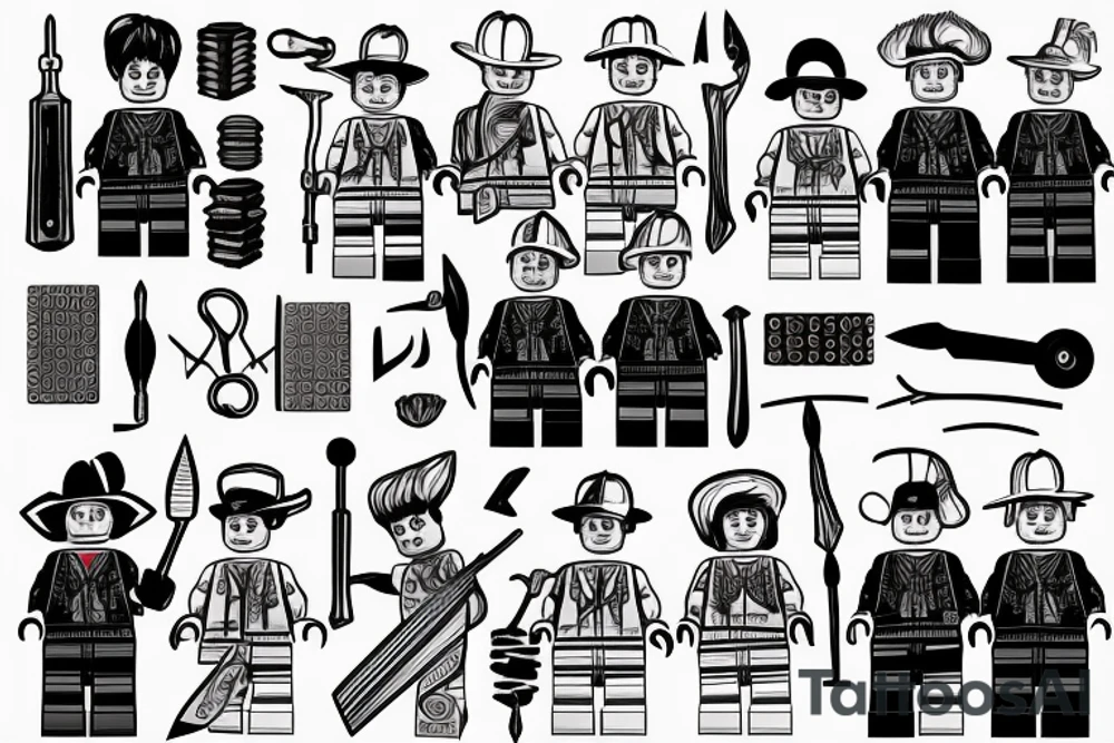 Lego figure with bricklayer tools tattoo idea