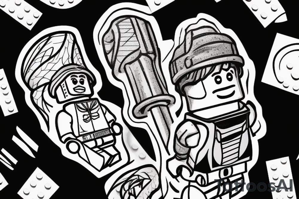 Lego figure with bricklayer tools tattoo idea