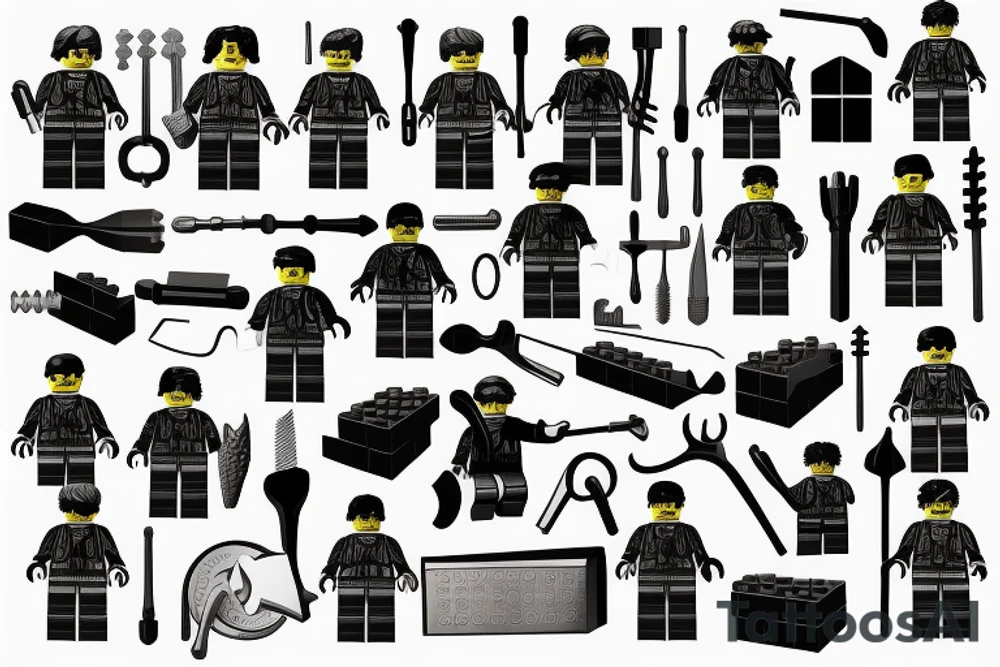 Lego figure with bricklayer tools tattoo idea