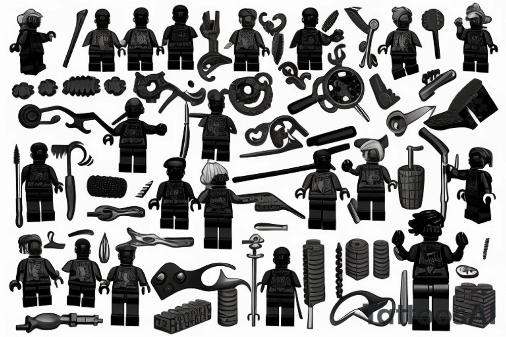 Lego figure with bricklayer tools tattoo idea