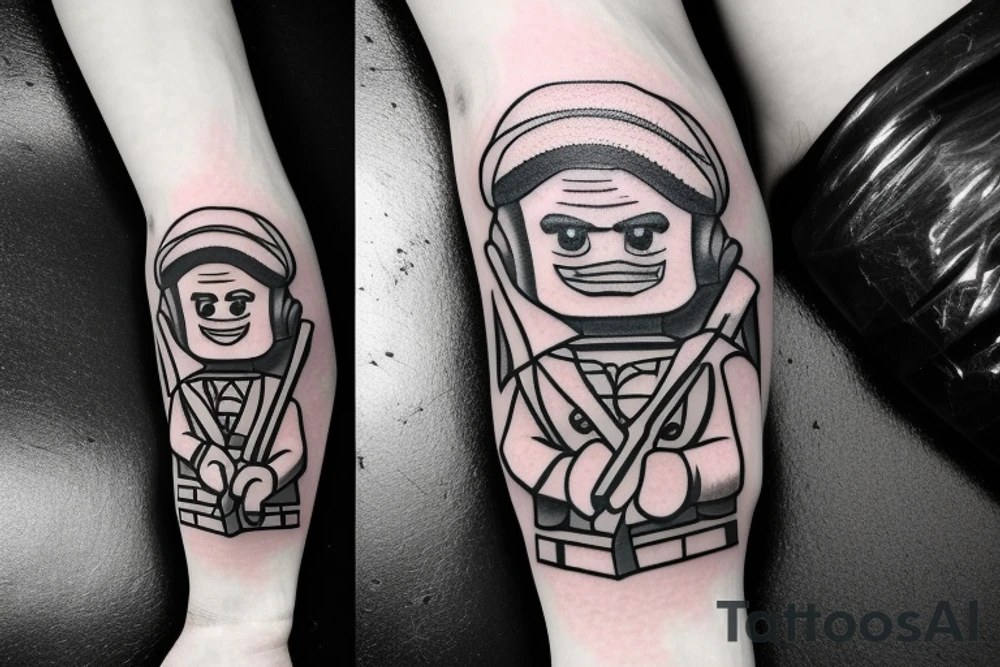 Lego figure with bricklayer hammer tattoo idea