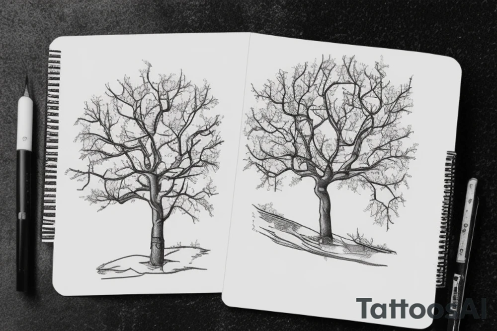 An apple tree during winter, with few apples growing on it tattoo idea