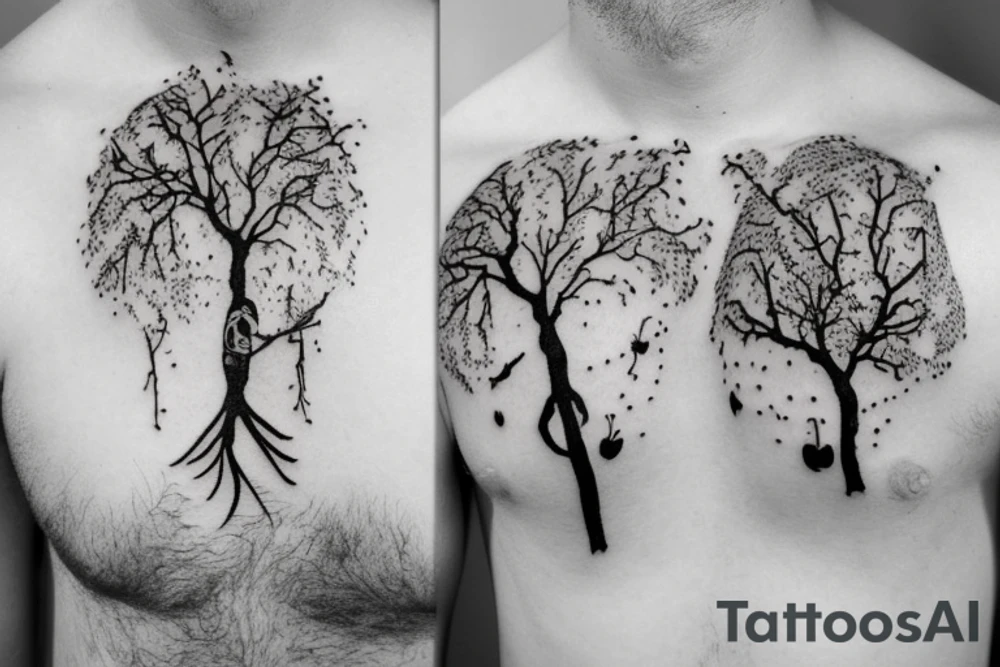 An apple tree during winter, with few apples growing on it tattoo idea