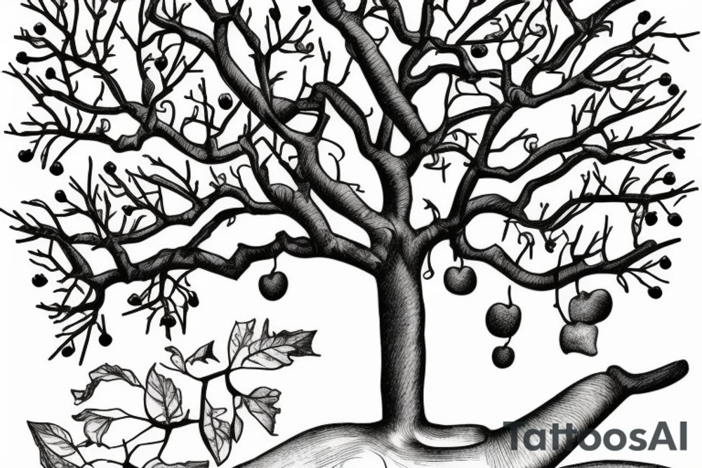 An apple tree during winter, with few apples growing on it tattoo idea