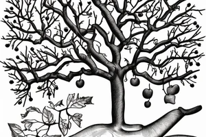 An apple tree during winter, with few apples growing on it tattoo idea